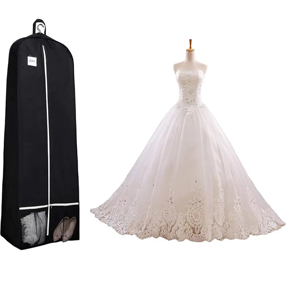 블랙 대형 사이즈 행거형 의류 보관 가방 접이식 웨딩 드레스 신부 드레스 먼지 커버 ID 창 및 추가 대형 포켓 포함