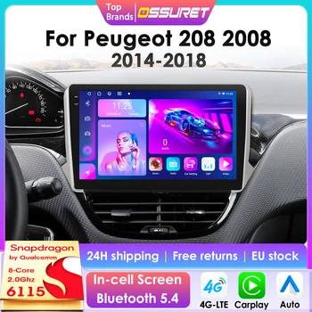 10,1 "Quatcomm 6115 Android 14 Radio de coche para Peugeot 208 2008 2014 - 2018 inalámbrico CarPlay Android Auto 4G BT GPS DSP 360 cámara 1