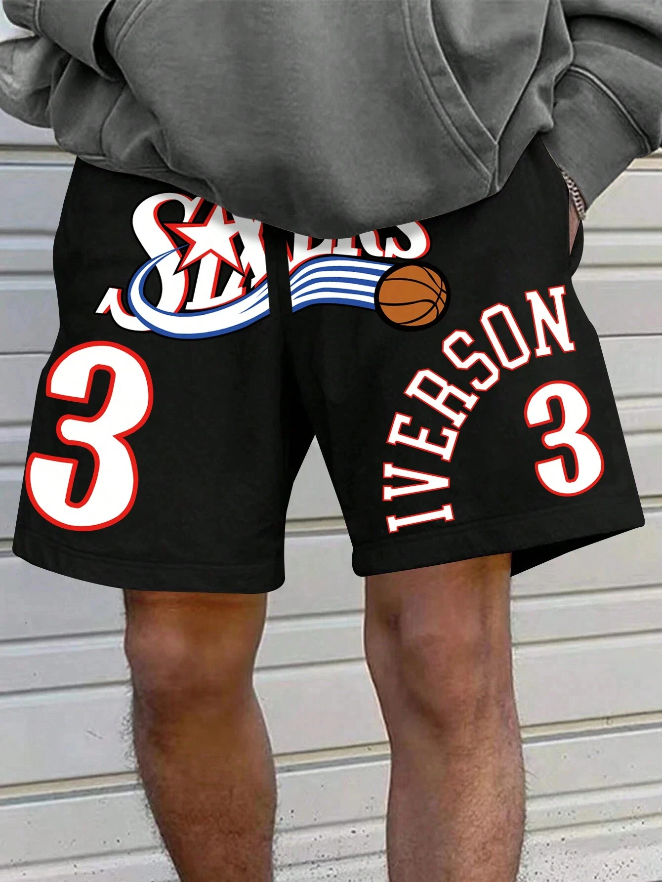Men's Loose Fit Casual Basketball & Text Printed Sweat Shorts Streetwear Men's Beach Pants Dust Proof Hawaii Shorts Casual Short