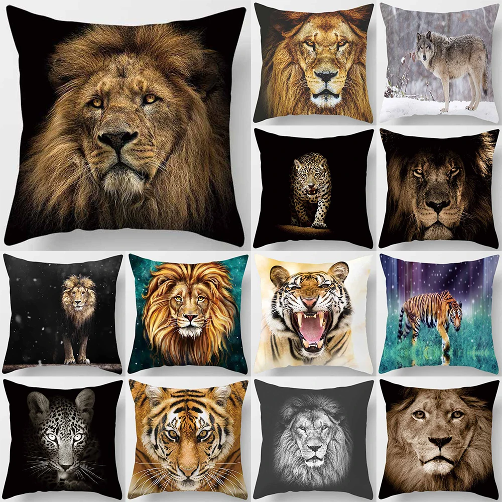 

Декоративная подушка 45x45 см с изображением животного мира тигра льва