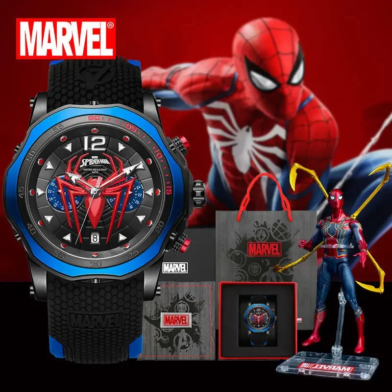 Marvel Disney Gift With Box Genuine Men Watch Spider-Man Waterproof Quartz Trendy Casual Multi-function Clock Relogio Masculino