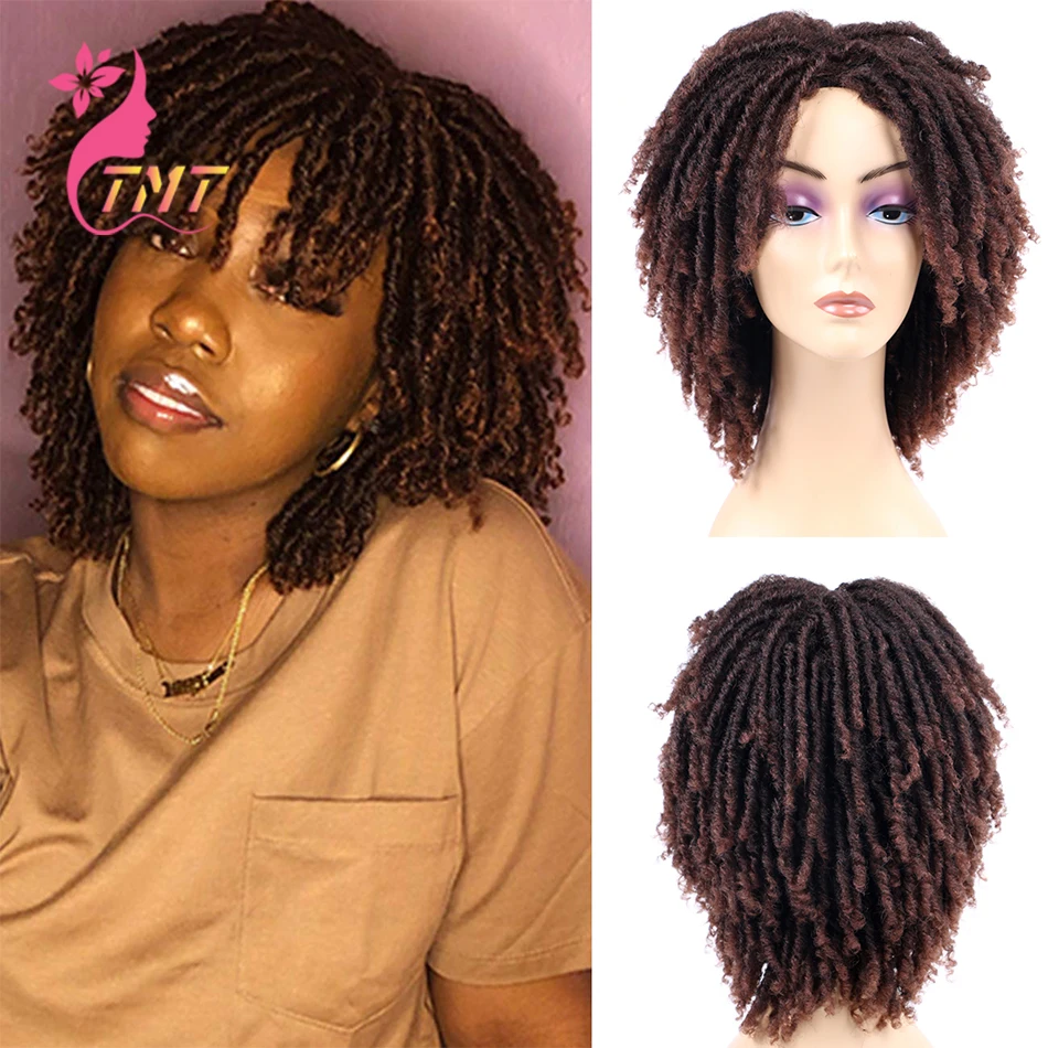 Afro Curly Braided Wigs For Women Synthetic Wig Ombre Braided Dreadlock Wig Black Brown Blonde African Faux Locs Short Wigs