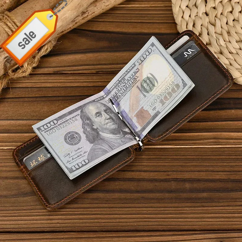 Genuine Leather Money For Men Women Cash Clip Male Wallets Card Holder Multi Cards Short Purse for Man