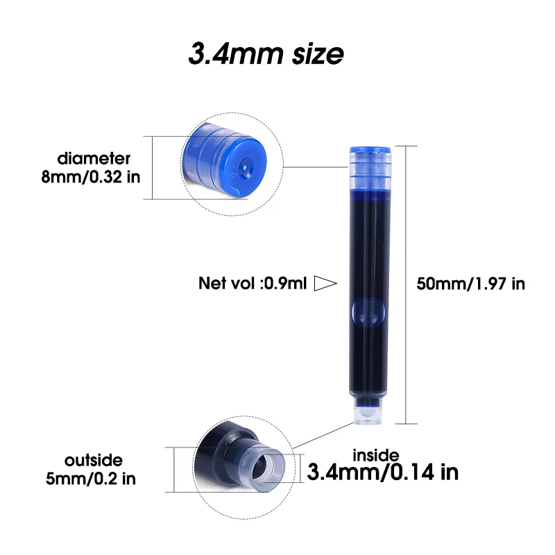 50-Pack Multicolor Fountain Pen Ink Cartridges for School and Office Use