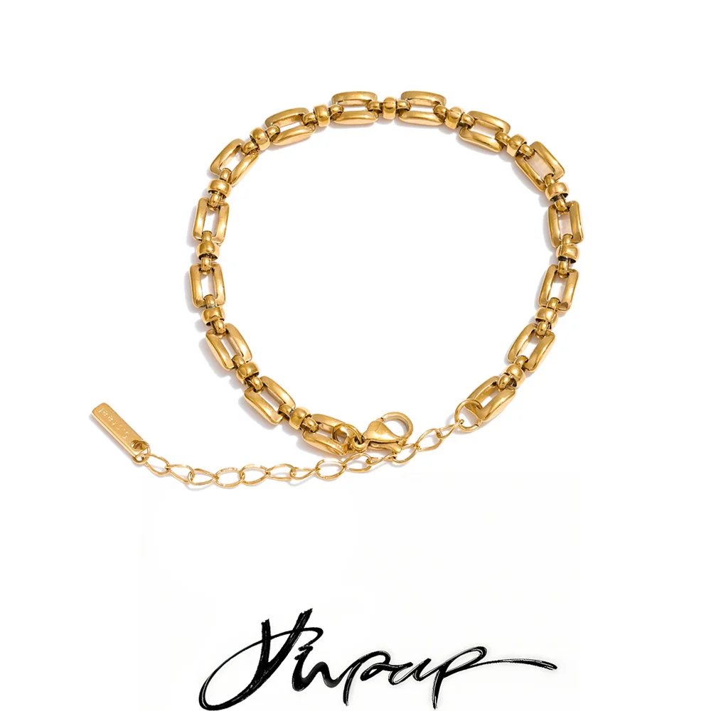 Yhpup Edelstahl-Metallkette, hochwertiges Armband, modisch, personalisierbar, wasserdicht, Handgelenkschmuck, Bijoux für Damen
