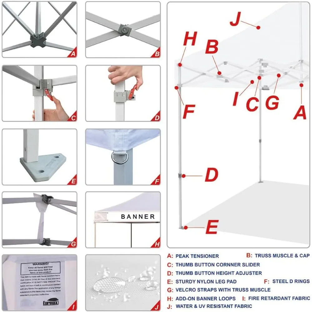 x 10 Pop up Canopy Commercial Tent Outdoor Party Canopies with 4 Removable Zippered Sidewalls and Roller Bag Bonus