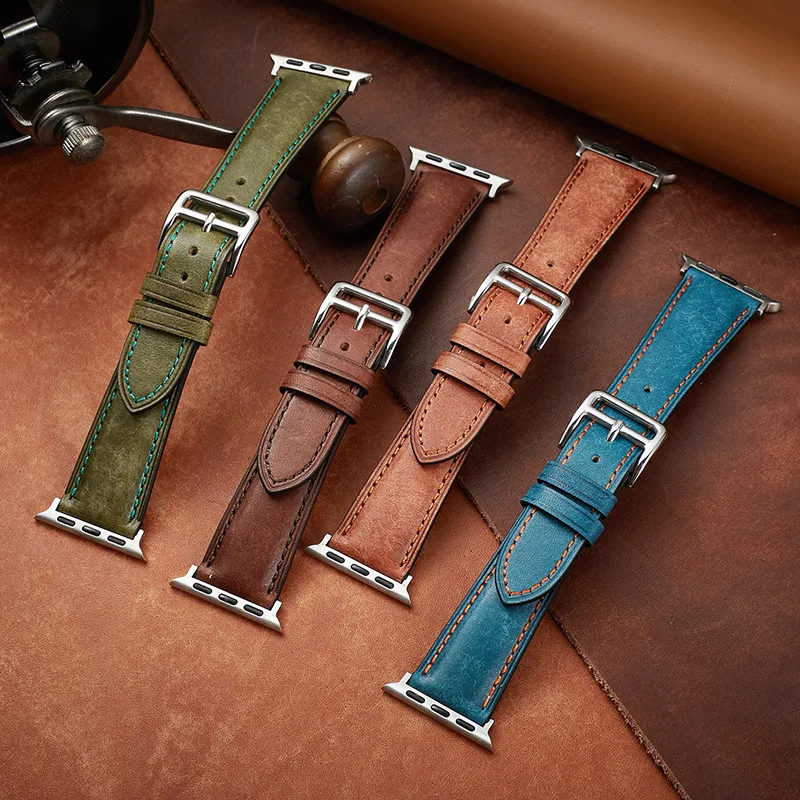 High Quality Leather Watch Strap for Watch Band 44mm 41mm 45mm 40mm 42mm 38mm Retro Cow Watchband Watch series 7 3 4 5 se