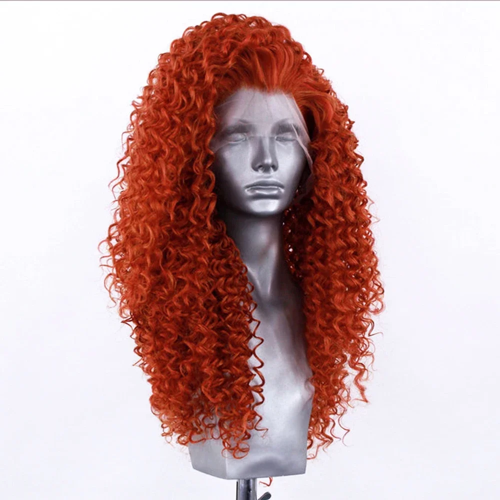 

QW Ginger Orange Kinky Curly Synthetic Hair Lace Front Wigs Glueless Heat Fiber Hair Long Curly Lace Front Daily Wear Wig