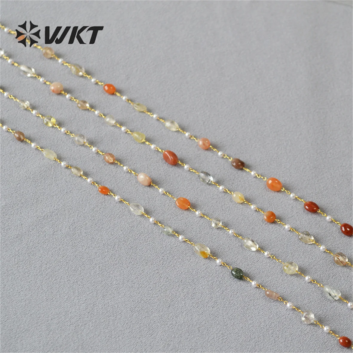 WT-N1419 Lucky handmade 16inch long choker necklace Natural Amethyst stone beads rosary chain necklace INS Hot necklace