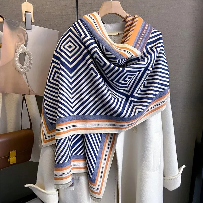 Kvinders vinter Cashmere Bufanda tørklæde Luksusprint Tykt Pashmina Varmt Warp tæppe med kvast rejse ponchostole_voghion.com