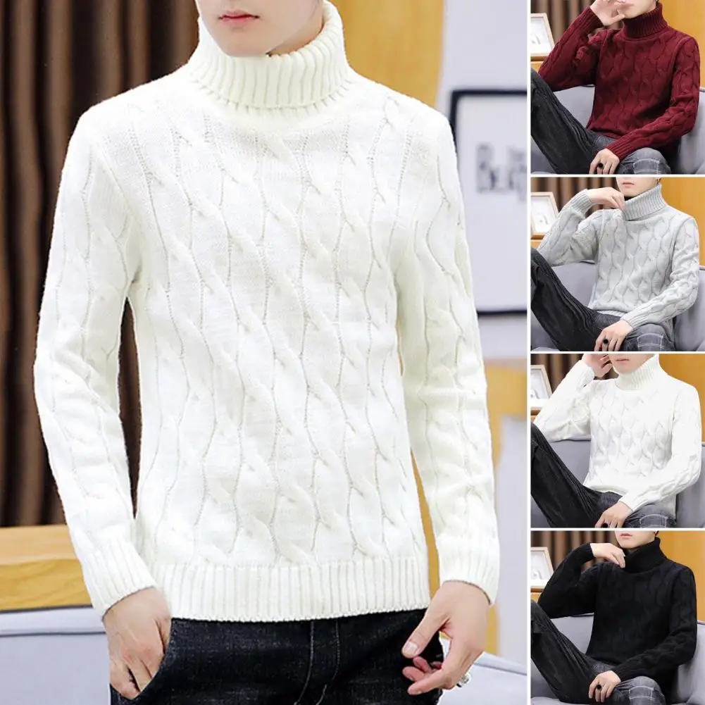 

Long Sleeve Men Sweater Stylish Teenager Men's Winter Sweaters Thickened Turtleneck Knit Tops with Twist Pattern for Cozy Autumn
