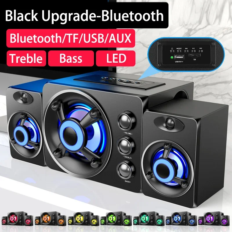 

Home office computer speaker 3D Stereo Speakers HIFI Wireless Bluetooth/Wired SoundBar Colorful LED Light Heavy Bass AUX USB