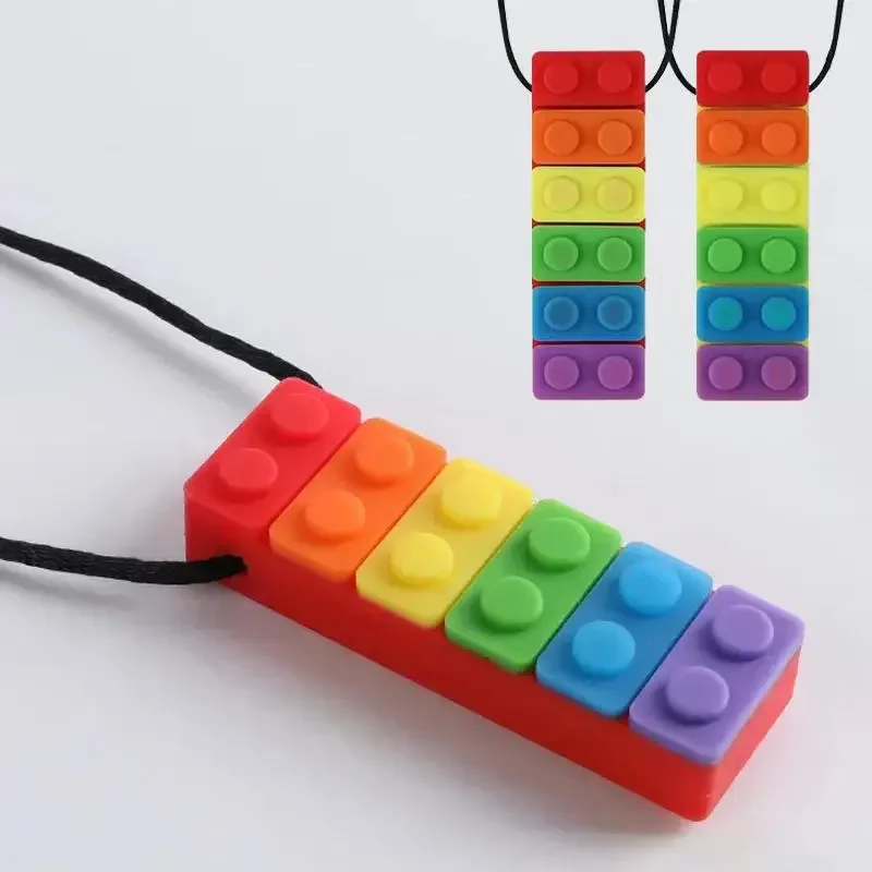 Sensory Chew Necklace teething toys silicone teething toys baby teething toys silicone teether sensory chew necklaces 1Pc Brick Chewy Kids Silicone Biting Pencil Topper Teether Toy