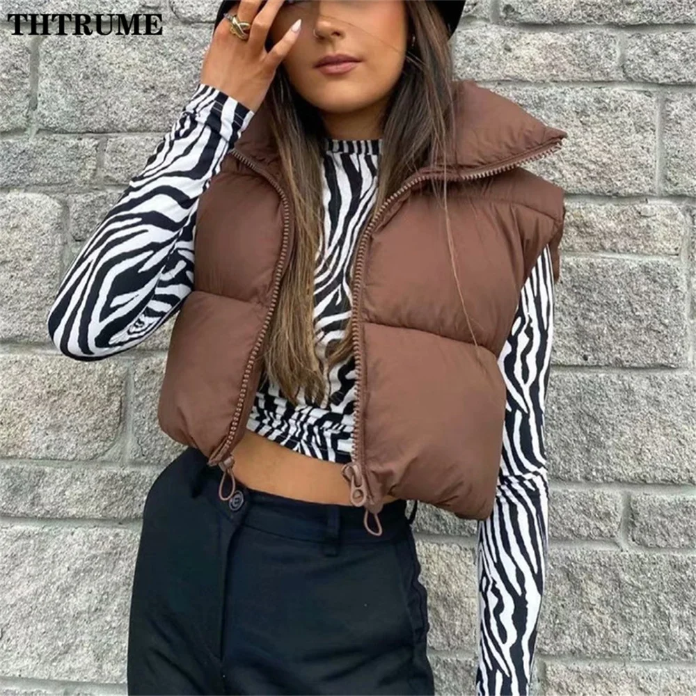 Elegant Quilted Chic Coats Fashion Sleeve Stand Collar Zipper Black Basic Autumn Winter Jackets Casual Office Lady Vest Jacket 4