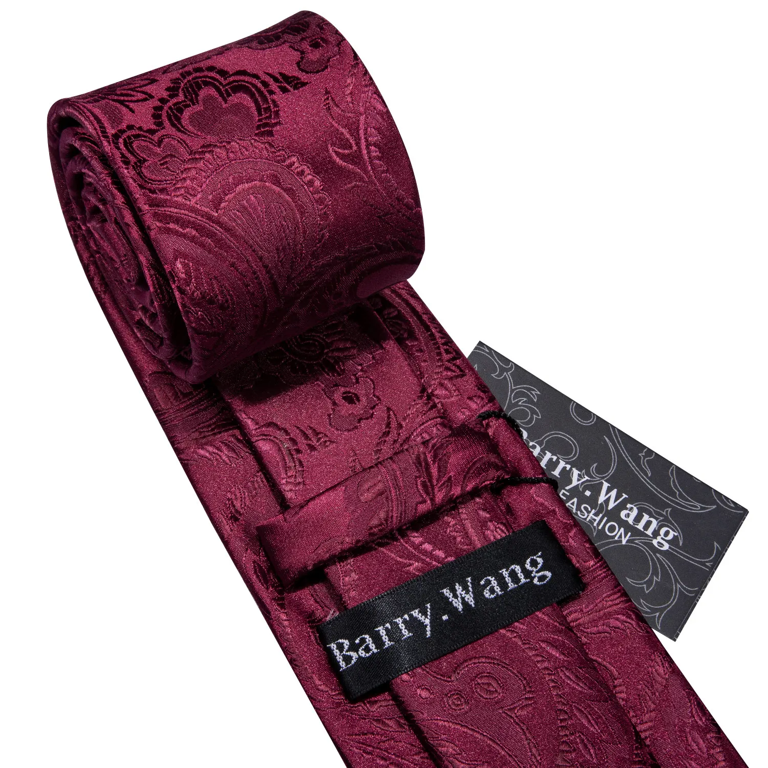 Rotes Herren-Krawatten-, Einstecktuch- und Manschettenknopf-Set, Burgunderrot, Kastanienbraun, Scharlachrot, Karmesinrot, Rosé, Jacquard-Krawatte für Herren, Hochzeit, Seiden-Party – Detail 7