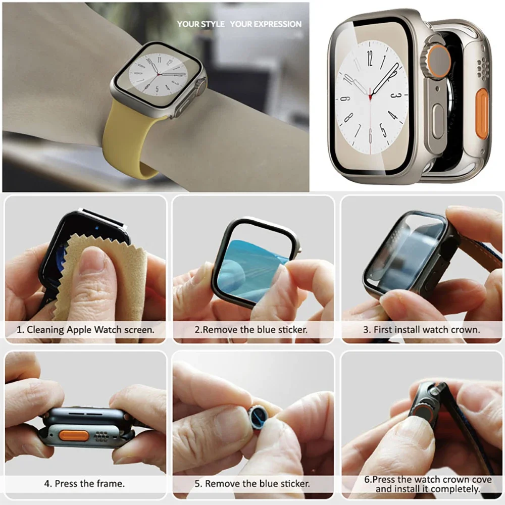 Premium Glass & Protective Case for Apple Watch - Ultra-Durable Bumper & Screen Protector Cover