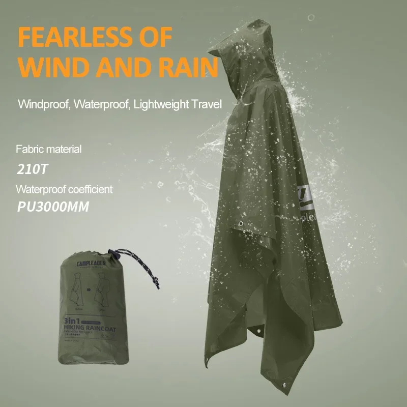 3 In 1 Outdoor Raincoat Hooded Sleeve Long Waterproof Rain Poncho Motorcycle Rain Cover Camping Hiking Travel Rainwear Tent raincoat poncho