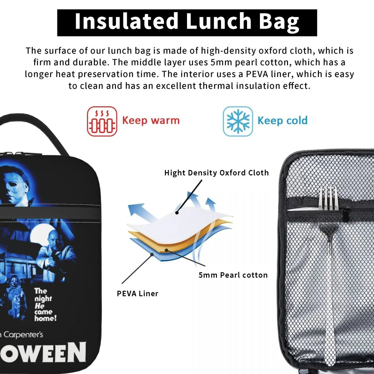 Custom Horror Michael Myers Knives Lunch Bag Women Thermal Cooler Insulated Lunch Boxes for Adult Office