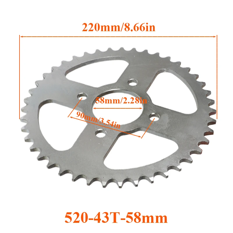43T tooth 520 58mm Aluminum Racing Motorcycle parts Chain Rear Sprocket For Gokart ATV Bike