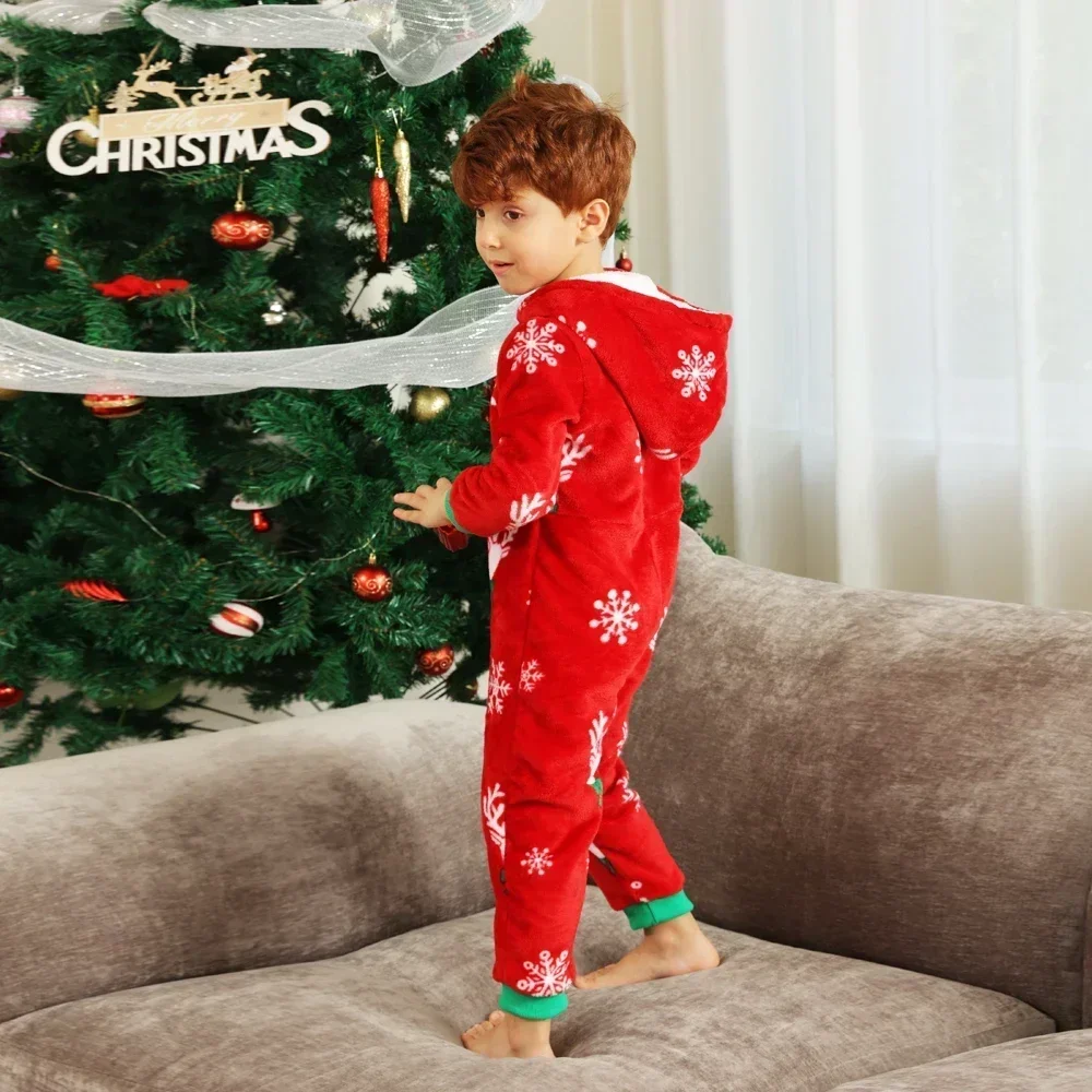 Winter Children's Christmas Pajamas Onesies Baby Boys Girls Zipper Hooded Jumpsuit Warm Thick Flannel Romper Xmas Clothing kids pajamas