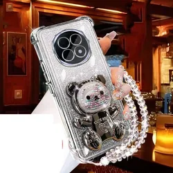 Glitter Bear Bracket Holder Bracelet with Lanyard - Shockproof Case Cover - Motorola Moto G04s (Silvery)