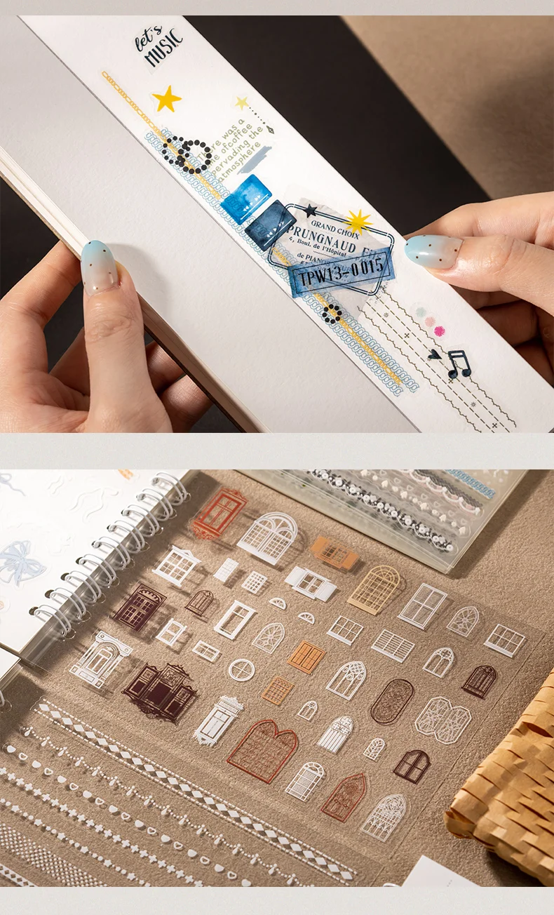 20 Blatt vielseitiges Stickerbuch mit Farbthemen, PET-Stanzaufkleber, dekoratives handgefertigtes Scrapbooking-Material, Tagebuch, Album, Bastelbedarf – Detail 10