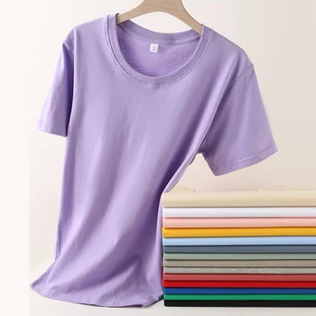 Summer Basic Tops Tees Casual Regular Fit 100% Cotton Short Sleeve O-Neck Women T Shirts 1