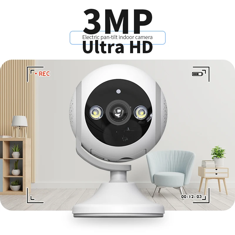 3MP Fisheye Panoramic Lens WiFi Camera Indoor Security Baby Monitor Auto Human Tracking Surveillance IR Night Vision CareCam APP 2