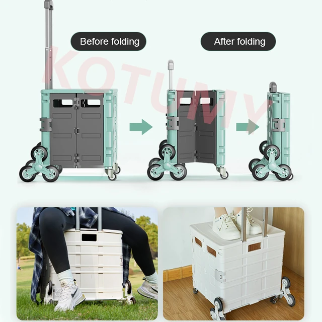 Hordozható Otthoni Élelmiszerbolt Kosár Expressz Összecsukható Húzó Rúd Sofőr Kocsi Kis Piknik - Image 5