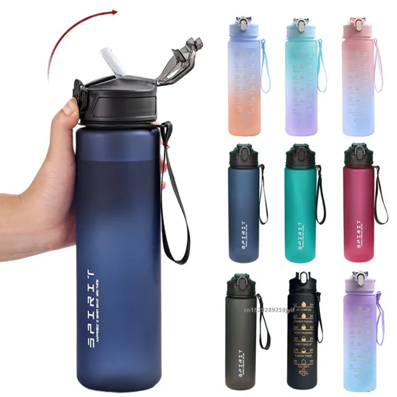 Motivational 750ML Leak-Proof Sports Water Bottle with Time Marker and Straw