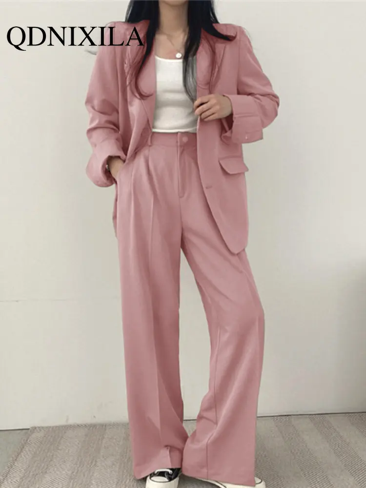 

New In Korean Small Suit Set Women Suit Pants Blazer Femenino Pink Suit Coat Women's Office Set Woman 2 Pieces Women Clotheng