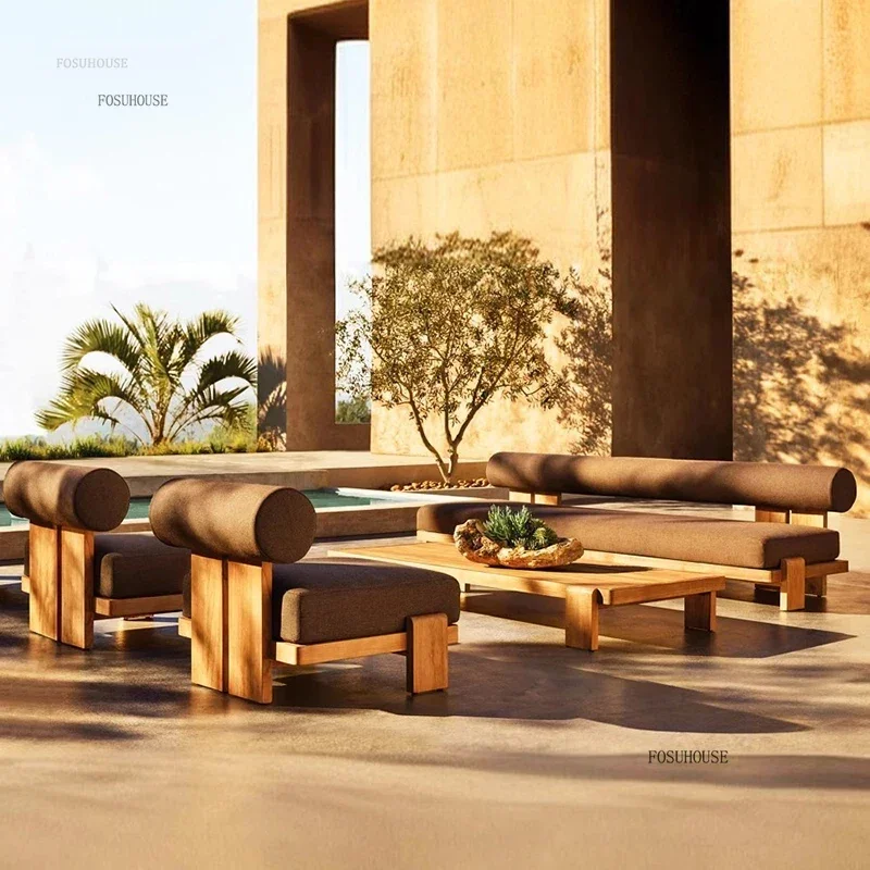 Courtyard Outdoor Sofas Solid Wood Single Double Waterproof Sun Protection Garden Chairs Home Villa Homestay Outdoor Furniture Z
