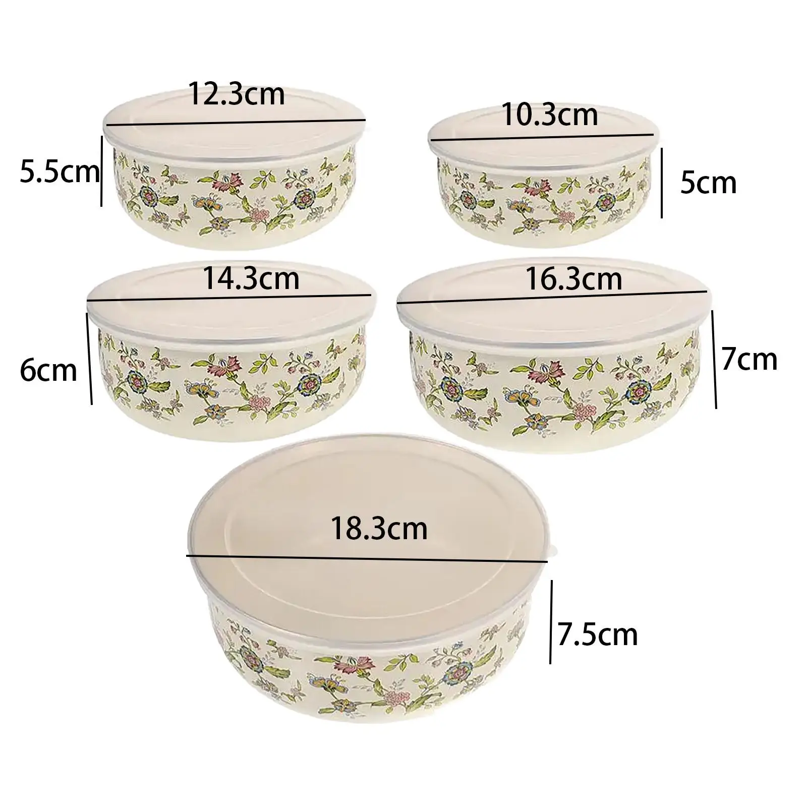 Mixing Bowl Set Versatile Use Round Enamel Bowl Food Storage Container with Lids for Cooking Serving Food Baking Prepping 5Pcs