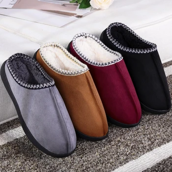 Comwarm 남성용 실내 모피 슬리퍼, 따뜻한 가정용 플러시 뮬, 고무 밑창, 미끄럼 방지 코튼 슬라이드, 아늑한 양털, 겨울 신상