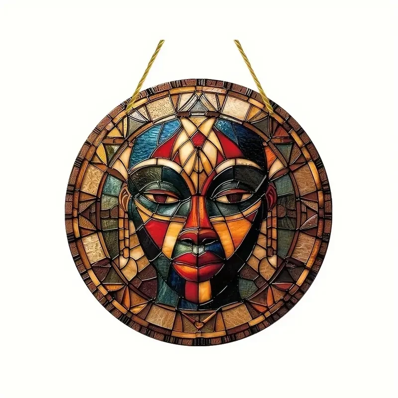 Mosaic Design African Queen 2D Display Disc Mask Metal Wall Art Cultural Decor