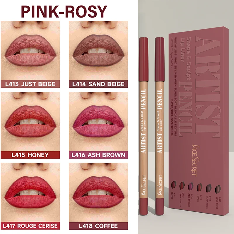 6pcs Matte Nude Lip Liner Set , High Pigment, Long-Lasting & Smooth Application,Long-Lasting Creamy Lip Liner 3
