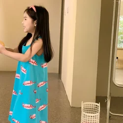 Summer 2024 Korean Graffiti Design Kids' Clothing Collection - 110cm 3-4y (Blue girl dress)