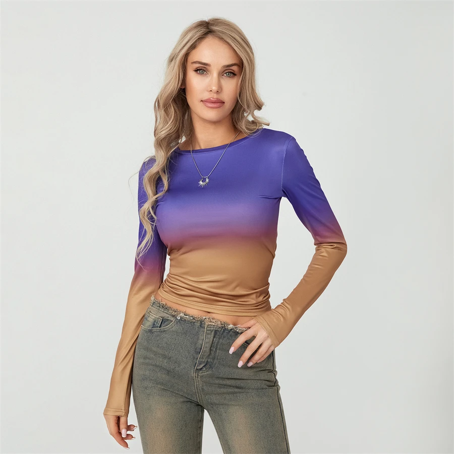 Camisetas básicas de Color liso para mujer, camisetas informales de manga larga, jerséis ajustados para otoño y primaver