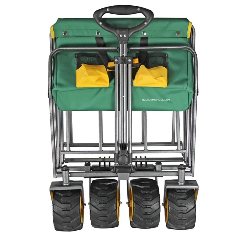 Outdoor Portable Camping Cart, Collapsible Folding Utility Wagon with 4 PU Wheels, Heavy Duty Picnic Shopping Carriage