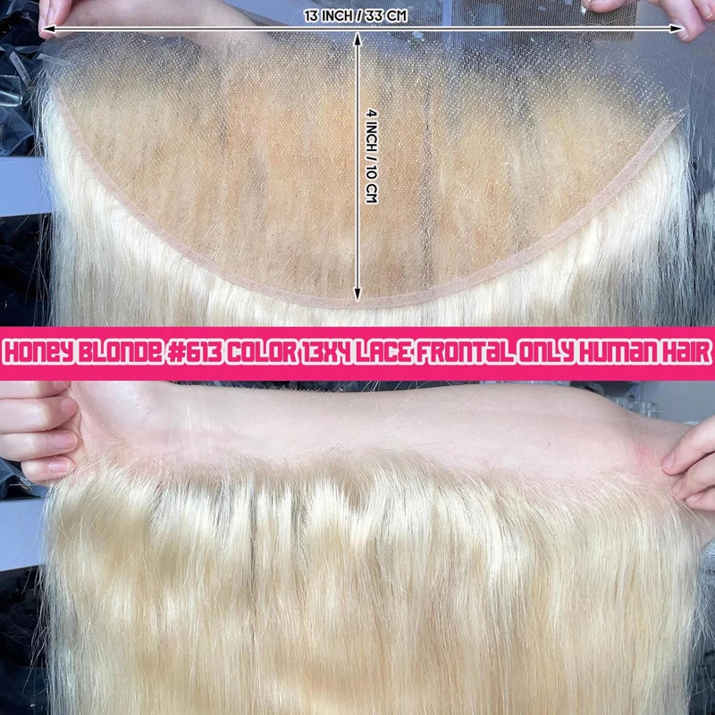 Honey Blonde #613 Color 13x4 Lace Frontal Closure Straight Human Hair Transparent Lace Brazilian Virgin Hair Pre-Plucked
