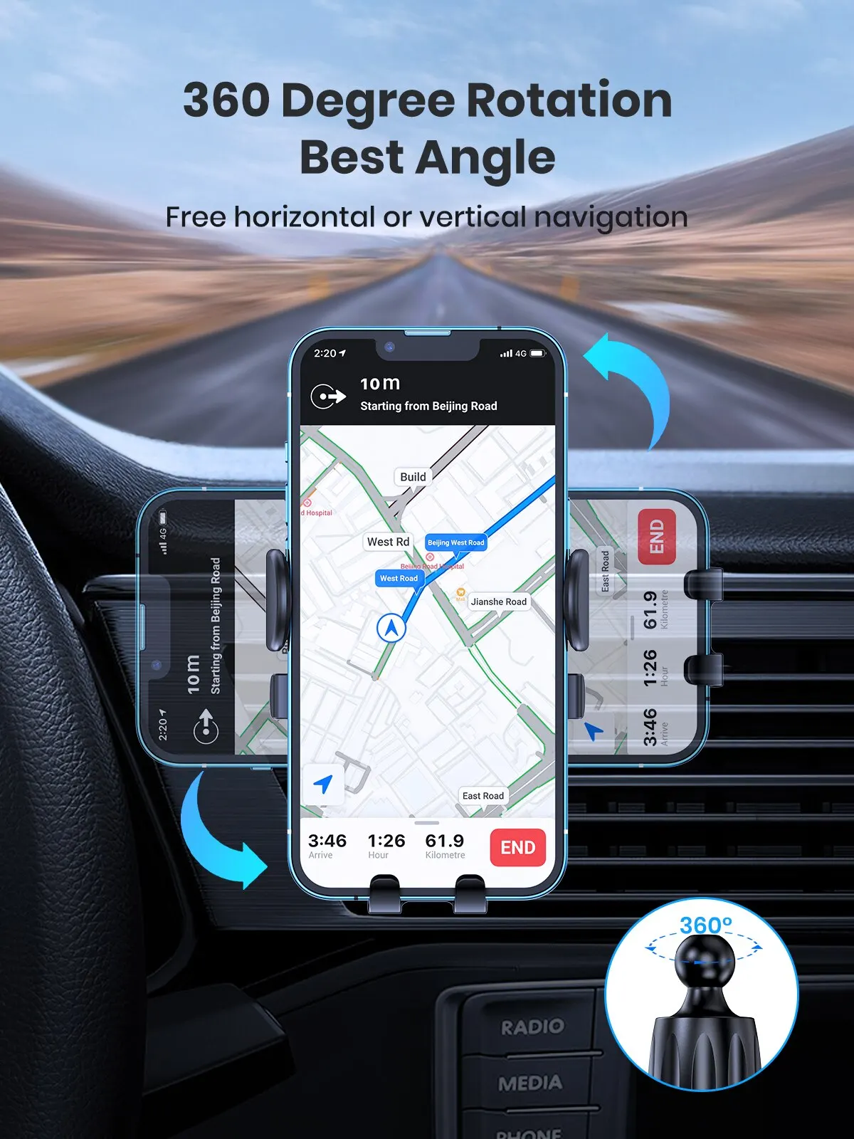 Universal Gravity Phone Holder with Hook Clip Car Air Vent Car Mount 360 Degrees Rotation Universal Cell Phone Mount GPS Support