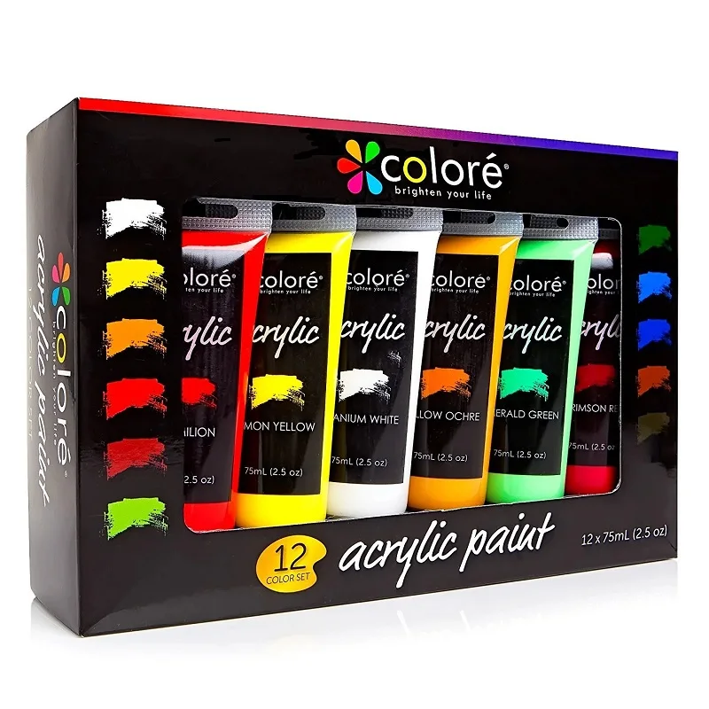 

12 Color 75ml Acrylic Paint Pigment Set 아크릴 الصباغ акриловые краски Wall Painting Fluid Creation Waterproof Hand-painted DIY