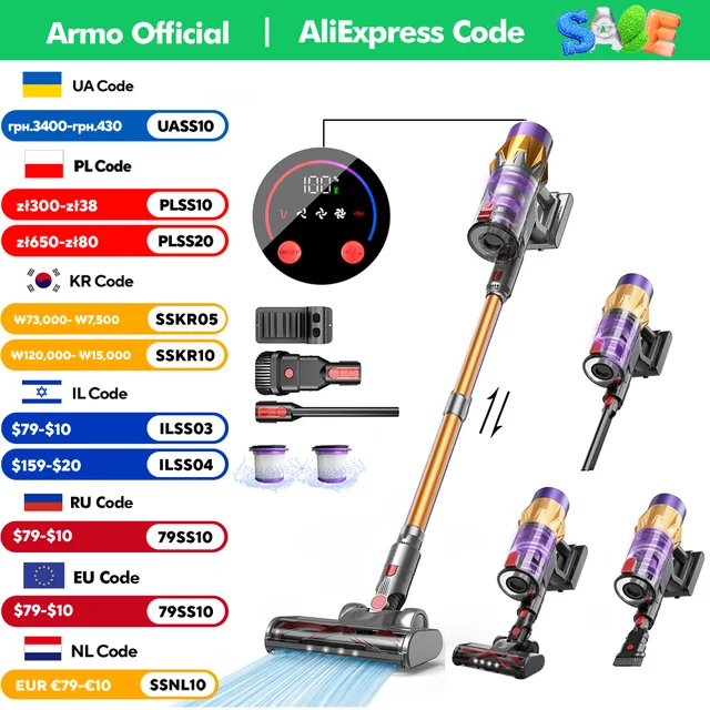 V18 Wireless Handheld Vacuum Cleaner 50kPa 550W Powerful 6 in 1 Cordless Vacuum Cleaner LED Display Handheld Sweeper Machine 1