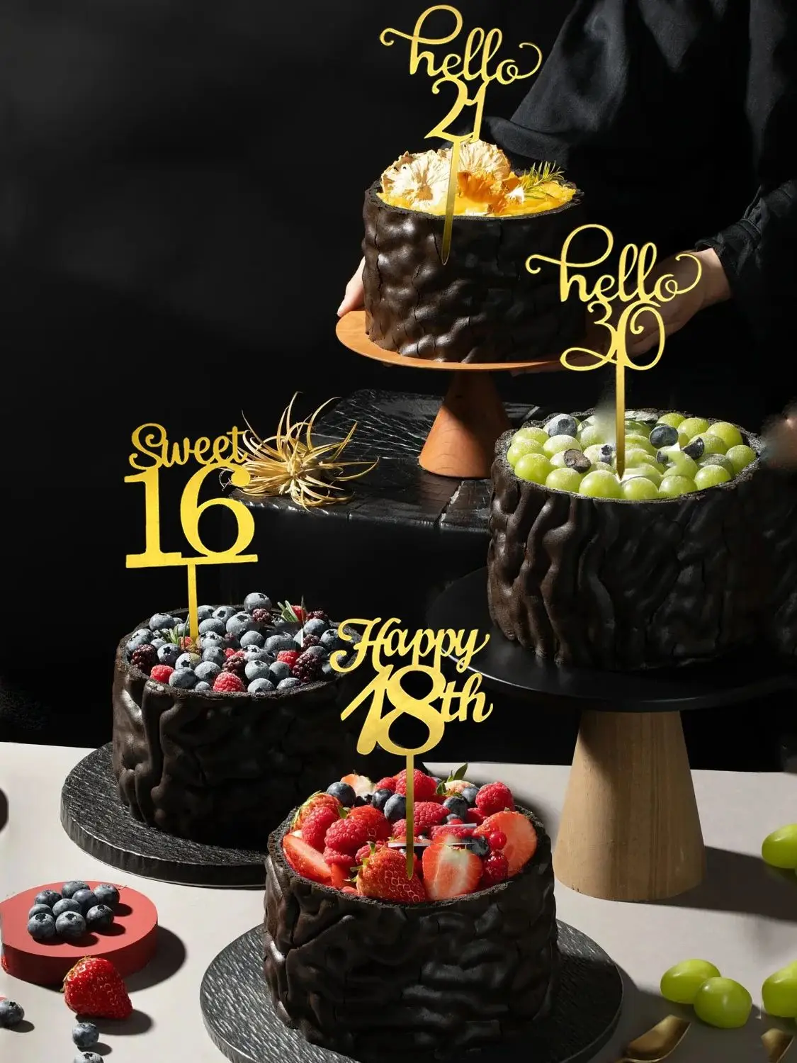 5 Stück Hello 30 40 50 60 Tortendekoration Gold Sweet 16 Happy 18th Cake Topper für Geburtstagsparty Tortendekoration – Detail 8