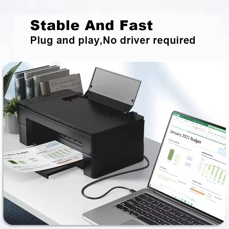 USB 타입 C - USB B 2.0 프린터 케이블 고속 케이블 (HP, 캐논, 브라더, 엡손, 델 프린터, 팩스기, 스캐너용) 타입 C 케이블