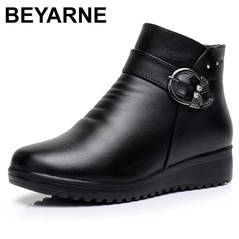 BEYARNEWinter Herbst Frau Moden Schnee Stiefel frauen casual stiefeletten mutter flache warm non-slip baumwolle schuhe Weibliche schuhe