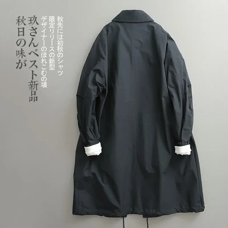 Mid Length Windbreaker Men's Early Autumn Japanese Double Layered Collar Thin Cotton Waterproof Coating Single Breasted Jacket waterproof windbreaker jacket casual men jacket