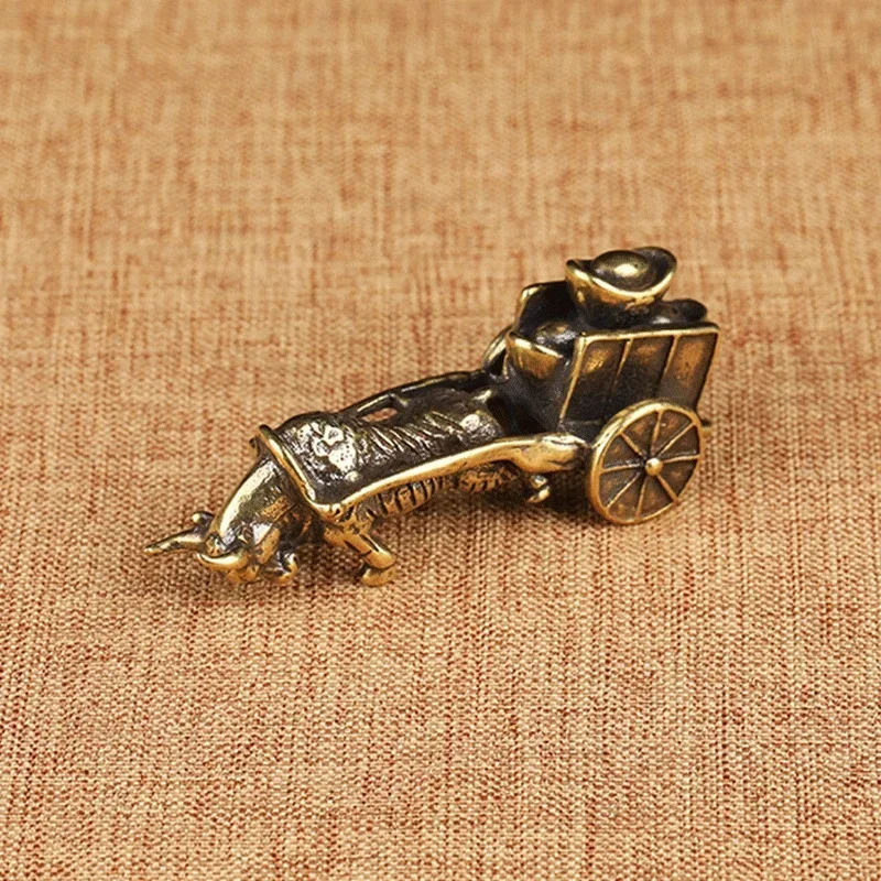 Chinese Folk Feng Shui Crafts Home Decoration Accessories Bring Good Luck Retro Ornament Bull Pull Vehicle Figurines Pure Copper