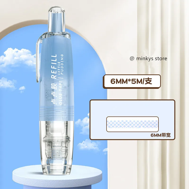 MINKYS 6MM * 5M 프레스 스타일 도트 양면 테이프 롤러 리필 형 접착 테이프 접착제 디스펜서 학교 사무용품