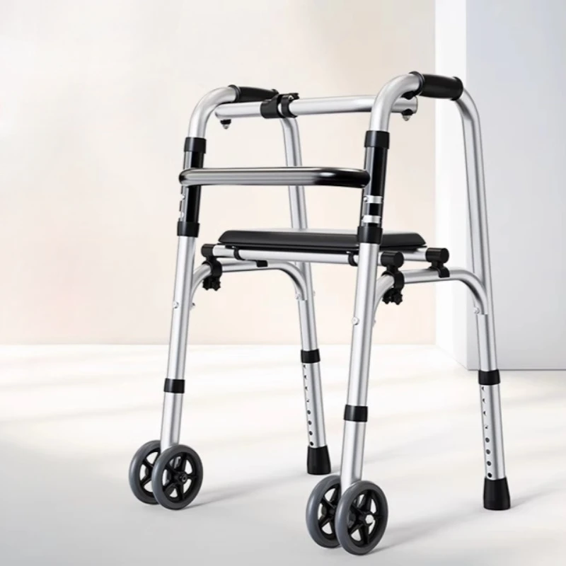 Rehabilitation Training Walker Device Walking Stick with Seat Disabled Wheel Aluminum Alloy Standing Frame Walkers for Elderly